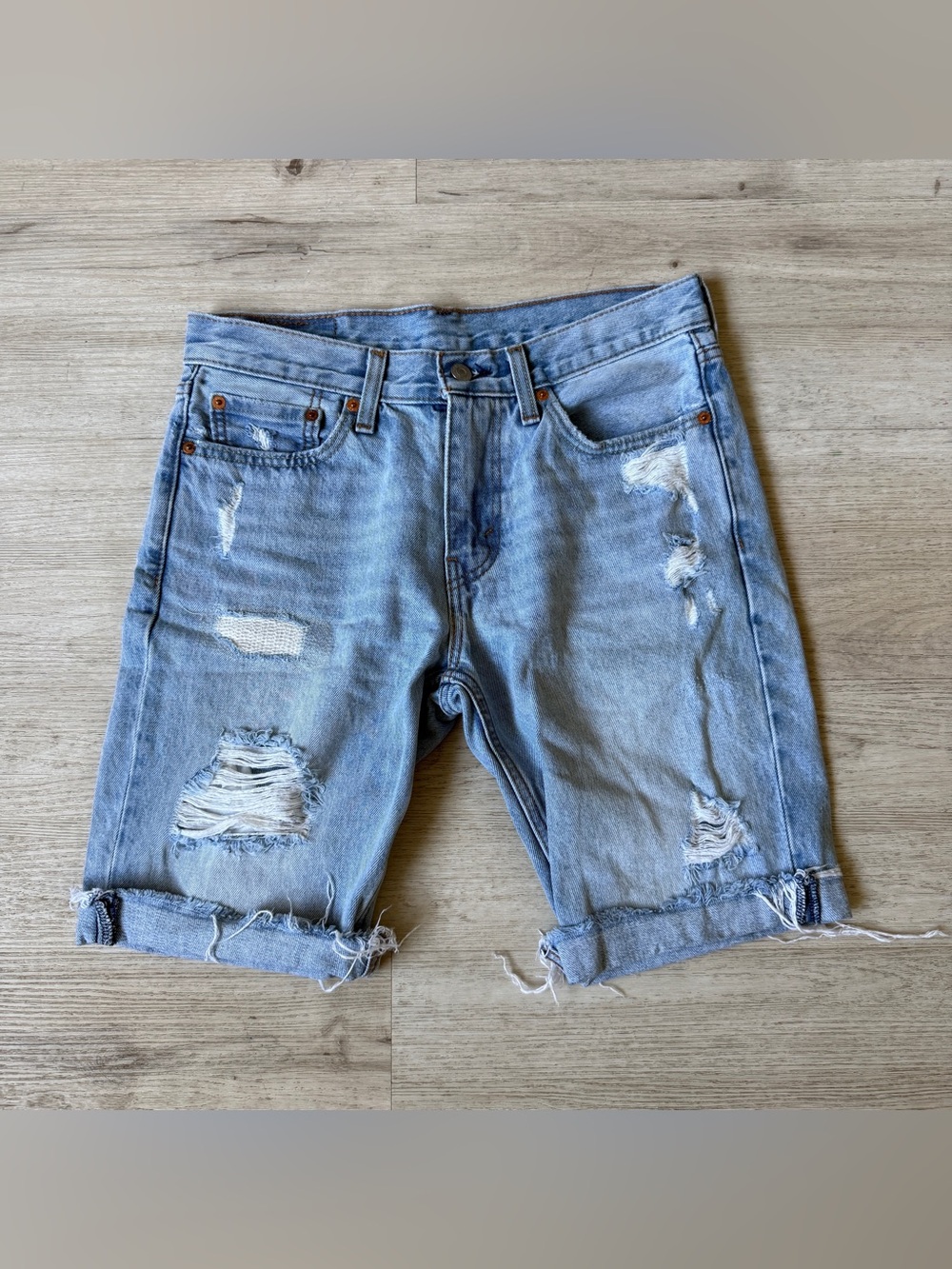 Levi’s 511 Cut Off Denim Shorts Mens W30 Distressed Light Wash Frayed Hem